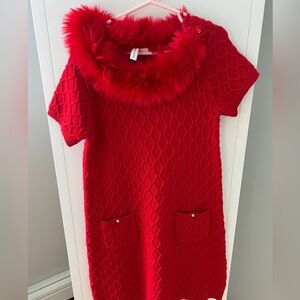 Janie & Jack Faux Fur Collar Sweater Dress